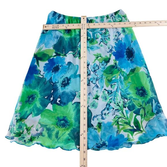 REA Classics Floral A-Line Skirt size PL Blue Green Elastic Waist Y2K - Picture 4 of 4